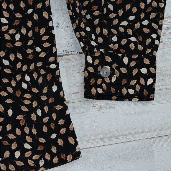 Vintage black/brown fall leaf button blouse shirt top size 14 large whimsy boho - Picture 5 of 8